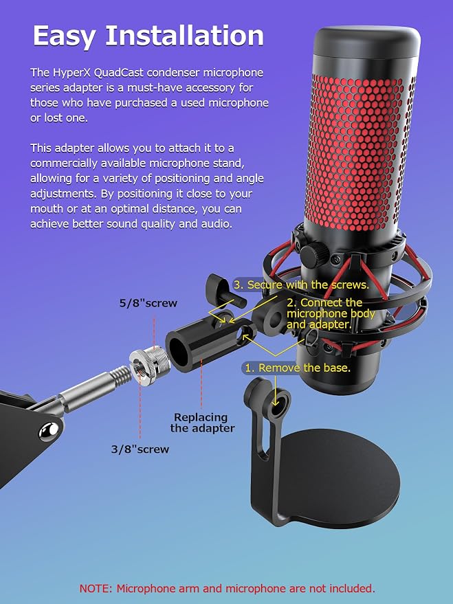 M05 Boom Arm, 360° Rotatable Microphone Stand with Desk Mount (QuadCast Adapter)