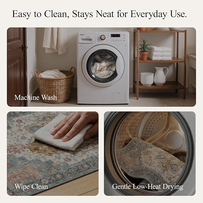 GENIMO Kitchen Rugs Non Slip Washable, 2PCS Kitchen Mats for Floor, Cushioned Standing Mat, Kitchen Runner Rug Floor Mat for Kitchen Decor, Laundry, Sink, Entryway, Home, 20"x32"+20"x48", Blue&Salmon