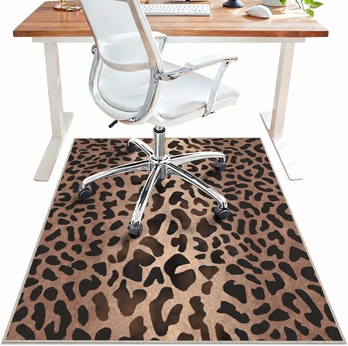 36"x60" Office Chair Mat for Hardwood Tile Floor, Under Desk Carpet Protector for Rolling Computer Chair Mat, Machine Washable Area Rug, Anti-Slip 1/5" Thick Low Pile Thin Vinyl Floor Mat, Panthera