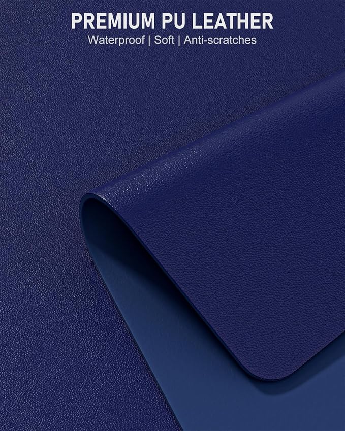 Desk Pad, 23.6" x 13.8" PU Leather Non-Slip Desk Mat Large Mouse Pad for Desktop, Waterproof Laptop Computer Writing Mat for Office, Home, Work, Gaming, Violet Blue