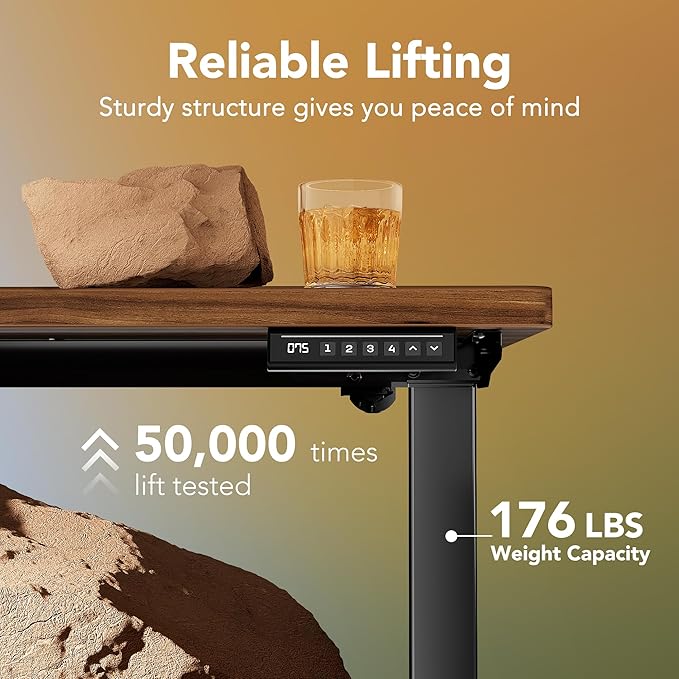HUANUO Electric Standing Desk Adjustable Height, 4 Memory Height Settings, 40" x 24" Sit Stand Up Desk for Home Office & Computer Workstation, with Headphone Hook, Cable Manager, Walnut