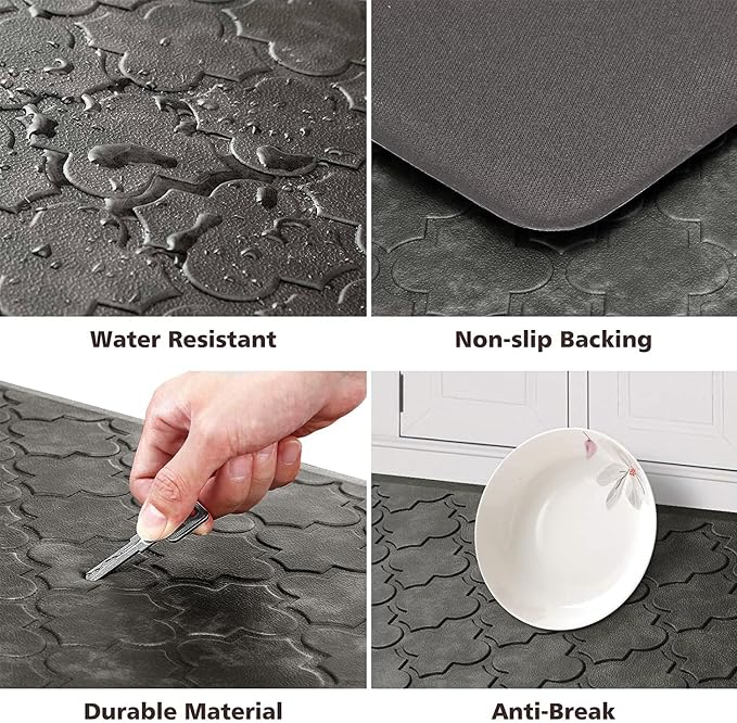 WISELIFE Kitchen Mat Cushioned Anti Fatigue Floor Mat,17.3"x39", Thick Non Slip Water Resistant Kitchen Rugs and Mats,Heavy Duty Foam Standing Mat for Kitchen,Floor,Home,Office,Desk,Sink, Grey