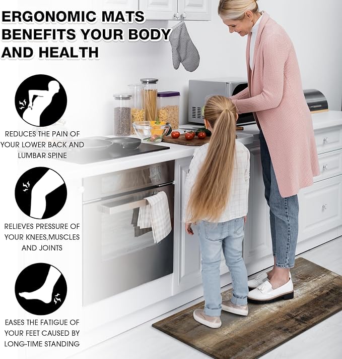 MAYHMYO Kitchen Rug Anti Fatigue Kitchen Mat Cushioned Taupe Abstract Art Kitchen Rugs Non Skid Waterproof Kitchen Rugs and Mats for Floor Laundry Standing Desk Sink