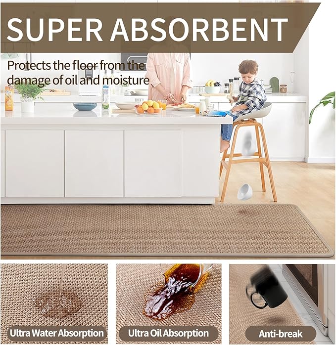 YDKGL Kitchen Rugs and Mats Non Slip Washable, Absorbent Runner Rugs for Kitchen, Front of Sink, Kitchen Mats for Floor，Easy to Clean and Maintain Kitchen Floor mat(Brown, 17"x30")