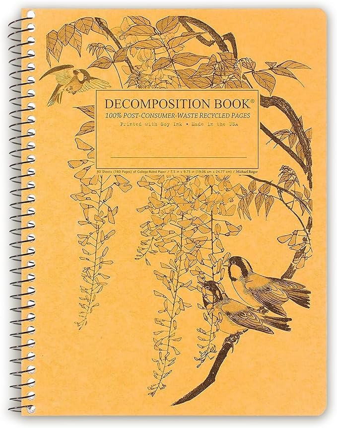 Decomposition Leafy Perch College Ruled Spiral Notebook - 9.75 x 7.5 Journal with 160 Lined Pages - 100% Recycled Paper - Cute Notebooks for School Supplies, Home & Office - Made in USA