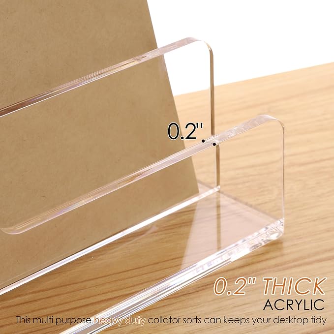 SANRUI Acrylic Mail Organizer, 5 Compartments File Holder for Desk,Letter Sorter with Pen Holder,Desk Organizers and Accessories,Clear Cute Mail Sorter