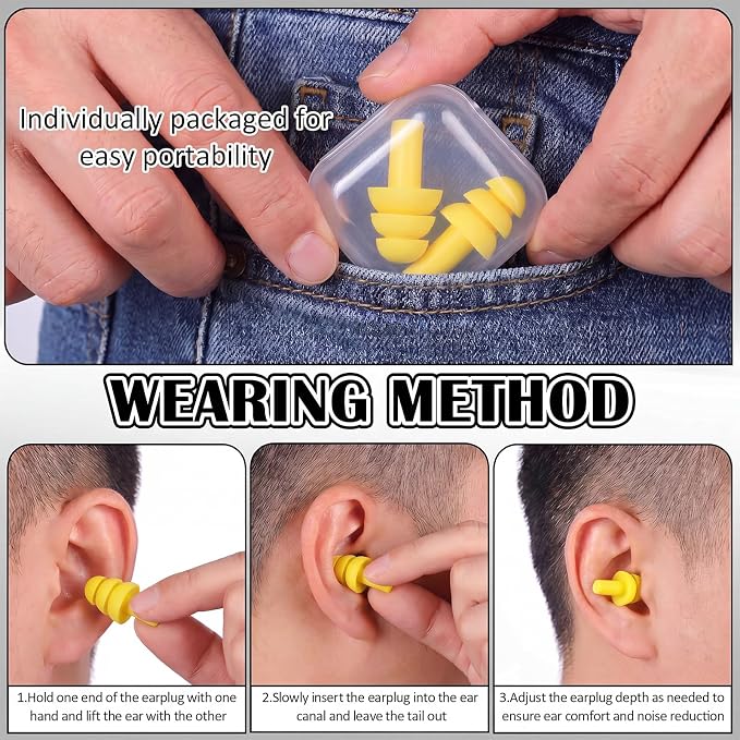 24 Pairs Yellow Ear Plugs Bulk NRR 29dB Reusable Silicone Ear Plugs with Plastic Cases Soft Foam Plug for Sleeping Noise Cancelling Concerts Shooting Swimming Noise Reduction