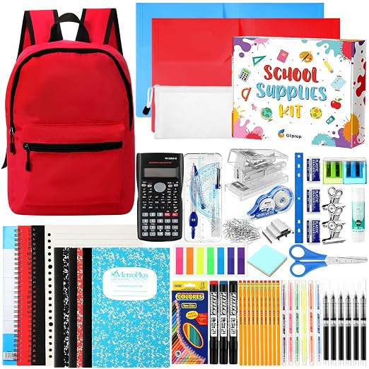 Gilprop 126 Pcs 2026 Middle High School Supplies Kit with Backpack for Student 6-12 Grades, Back to School Supplies Bulk Bundle Essential Notebook Calculator for Senior Student(Red)