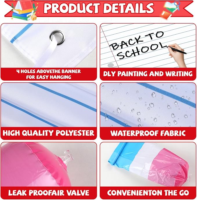 Welcome Back to School Party Decor Rainbow Balloons Arch Kit with Pencil Balloon Backdrop Giant Inflatable Pencil Notebook Photo Props for First Day of School Kindergarten Classroom Supplies(Colorful)