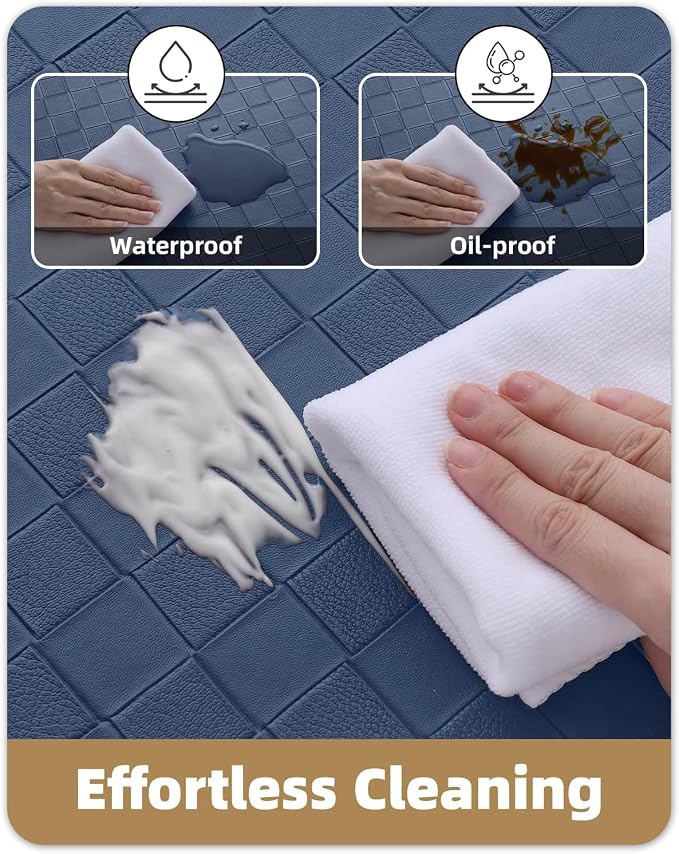 Color&Geometry 2 PCs Checkered Narrow Kitchen Mat Set 17x29+17x59, Blue | Waterproof & Oil Proof, Easy Clean Kitchen Rug For Busy Family, Anti Fatigue 0.4in Thick Cushion For Long Standing, Non Slip