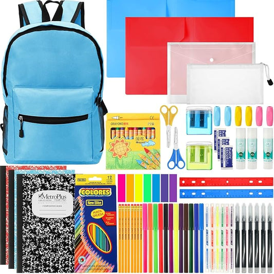 86 Pcs School Supplies Kit with Backpack Back to School Supplies Bag Set Elementary Essential Bundle Bulk for Student Classroom(Light Blue)