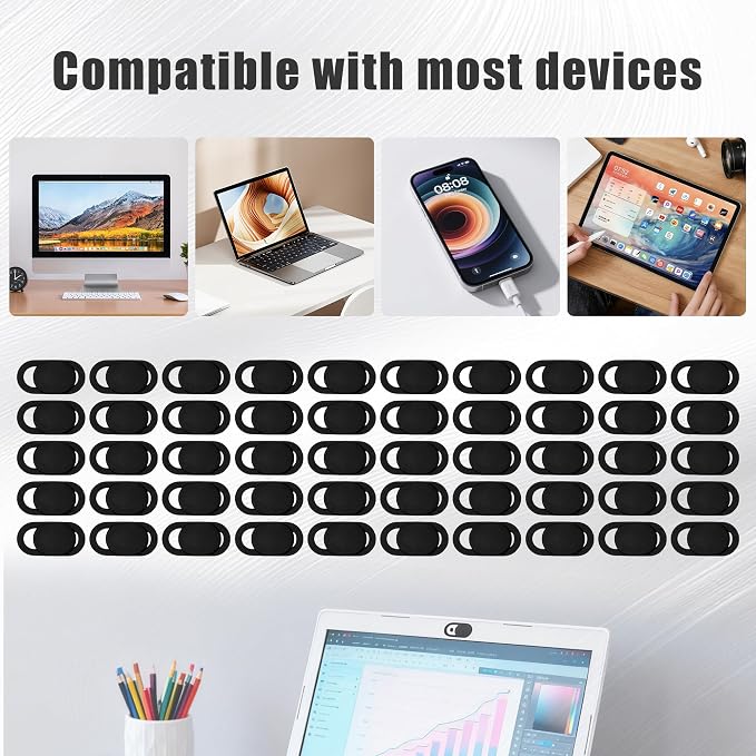 50PCS Webcam Cover Slide, Ultra-Thin Universal Cell Phone Camera Cover, 0.023 Inch Durable Laptop Camera Cover Slide for Smartphone, Computer, Laptop Protect Your Privacy and Security