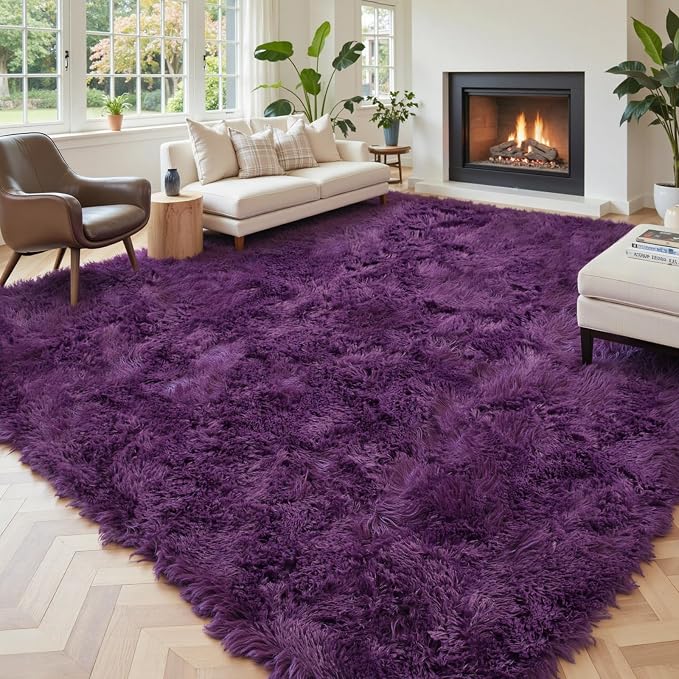 Area Rugs 10x14 Living Room, Shaggy Carpet Soft Plush Furry Bedside Rug Large Area Rugs for Bedroom Home Decor Anti Slip(10 x 14, Grape Purple)