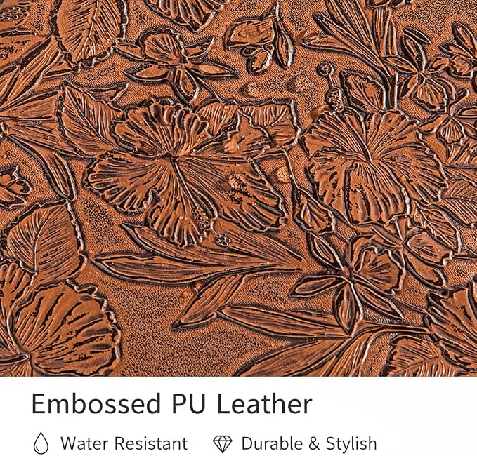 Kinmac Embossed PU Leather 360° Heavy Duty Protective Laptop Sleeve with Poacket (Coffee Flower, 12.5 inch-13.6 inch)