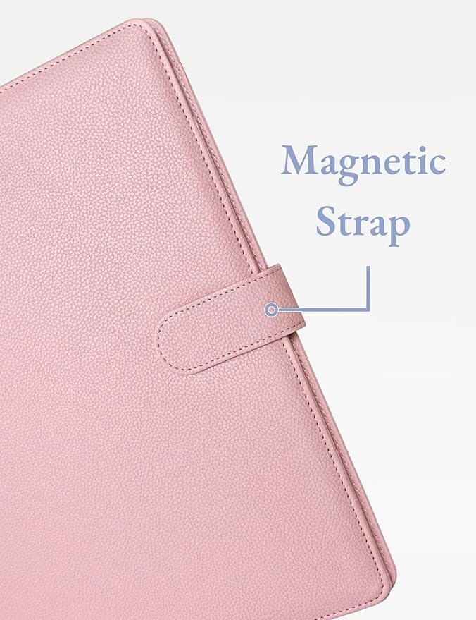 Mymazn Padfolio Portfolio Folder, Faux Leather Interview Resume Folder with Document Organizer & Business Card Holder, Letter-Sized Notepad Legal Pad Holder for Men Women (Pink)