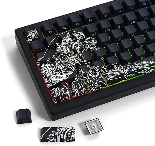 SDYZ XVX Shine Through Keycaps - Double Shot PBT Keycaps 60 65 75 100 Percent, Side Print Key caps Custom 131 Keys Set, Dye Sub Wave of Kanagawa Key caps for Mechanical Keyboards