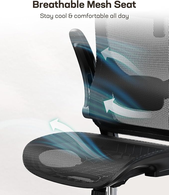 Marsail Ergonomic Mesh Office Chair with Adjustable Lumbar Support, 20 | 3D flip-up armrests, 2D headrest, breathable mesh back, reclining function, smooth-rolling casters, height adjustment
