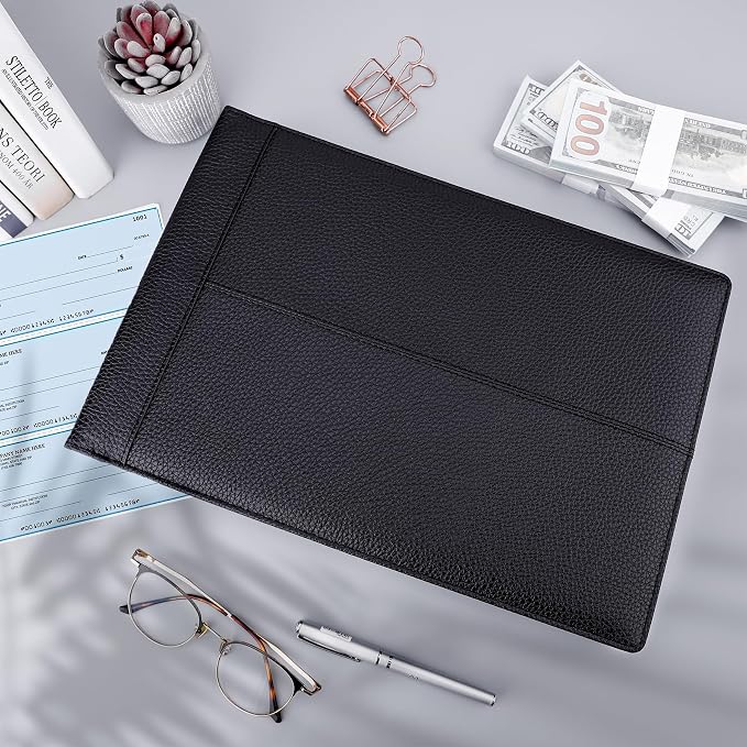 Antner 7 Ring Business Checkbook Binder for Business Checks, 600 Checks Capacity, PU Leather Check Book Binder Cover with Zipper Pouch, Executive Organizer Portfolio Holder for 9x13 Inch Sheets, Black