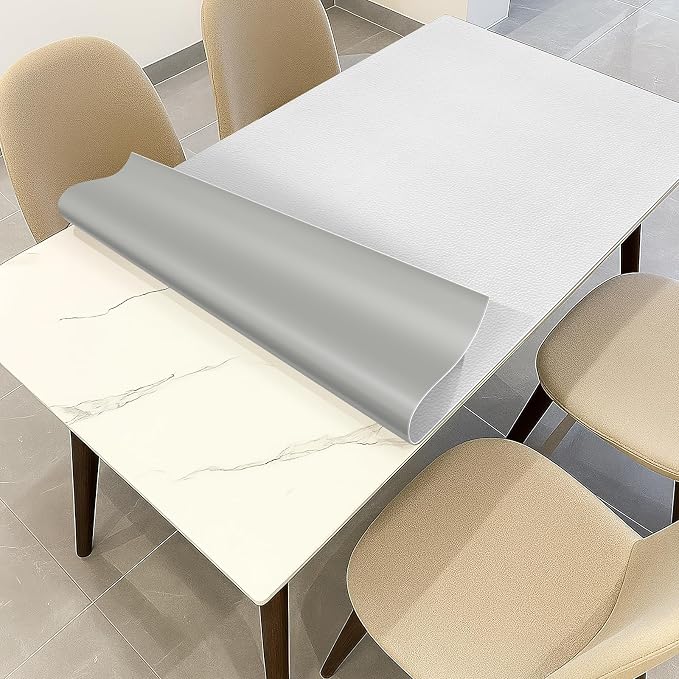 Warmstar Leather Table Cover 14x66 Inch, 1.8MM Thick PVC Table Protector Waterproof, Desk Cover Protector Non-Slip Table Pad for Kitchen, Dresser, Gaming Desk,Dining Room Table，White