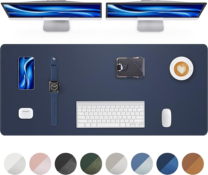 AFIING Leather Desk Pad Protector- 48" x 17" Office Desk Mat, Non-Slip PU Leather Mouse Pad, Waterproof Desk Blotter Mat, Desk Cover Mat for Office and Home (Midnight Blue)