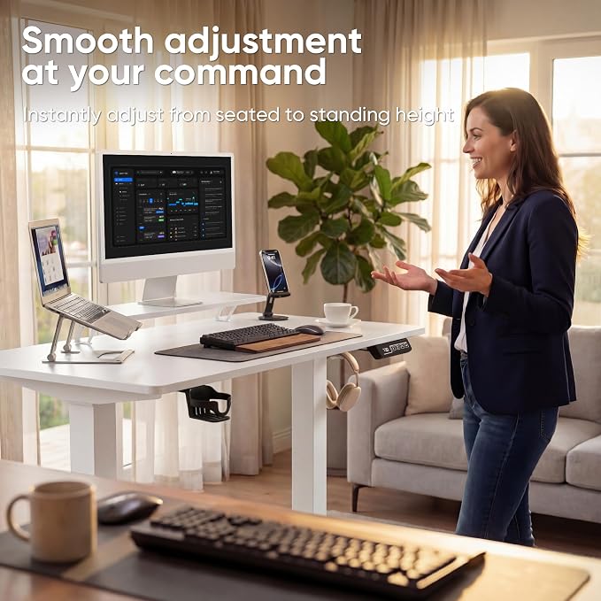 Furmax Electric Standing Desk, 47 x 24 Inches Sit Stand up Desk, Sit Stand Height Adjustable Home Office Desk with Monitor Stand (White, 47)