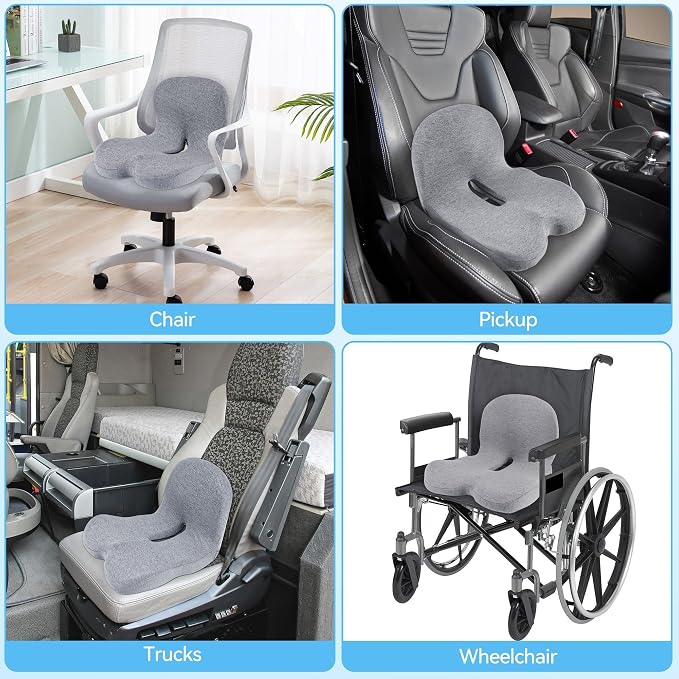 Truck Driver Seat Cushion, Memory Foam L-Shaped Ergonomic Cushion for Office Chairs, Comfort & Support for Long Sitting