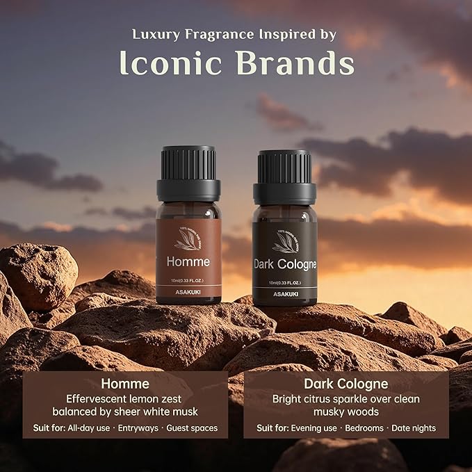 ASAKUKI Men Essential Oils Set for Diffuser, Father's Day Gift for Men– 6×10ml Perfume-Inspired Unisex Fragrance Oils for Diffusers – Elegant, Clean, and Confident Scents