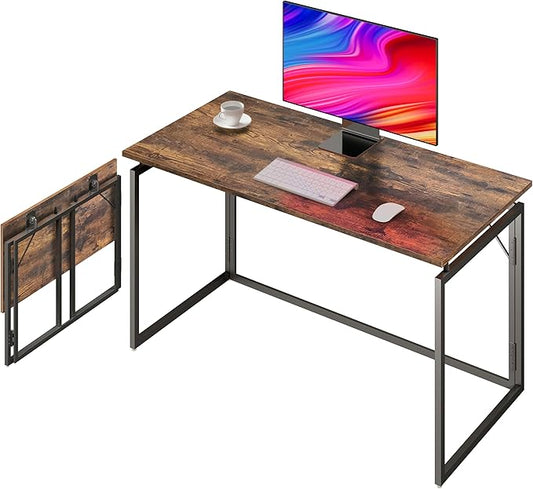 Folding Desk - 31.5" Wood Top Foldable Desk for Small Spaces | No Assembly Required Compact Desk for Home Office, Writing, and Study