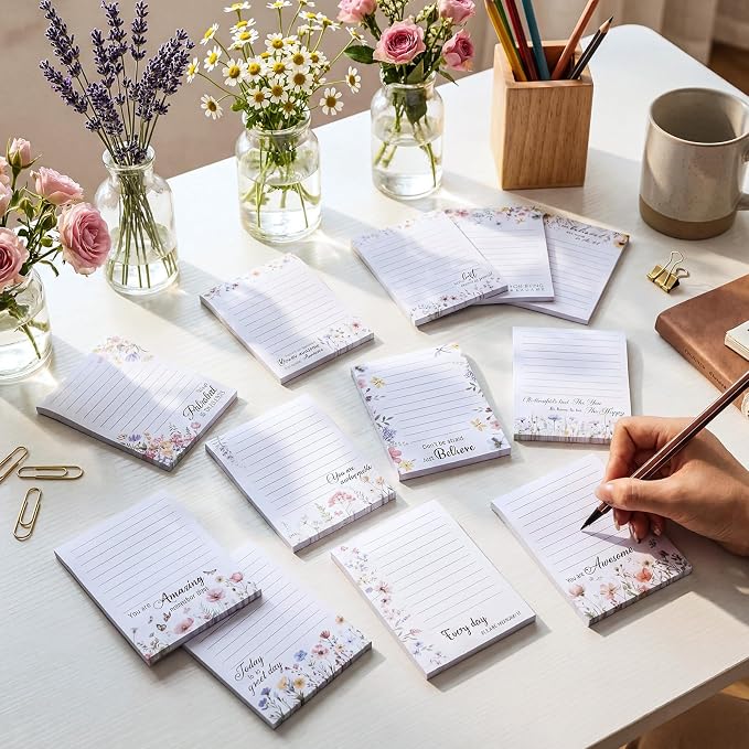 Chiisong 12 Pads Wildflower Sticky Notes Gift 3 x 4 Inches Motivational Adhesive Memo Reminder Inspirational Memo Notepads Employee Appreciation Gift Bulk for Teacher Nurse Mom