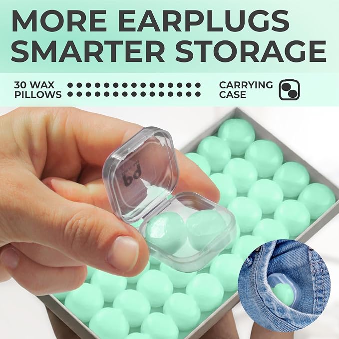 Peace&Quiet PQ Wax Ear Plugs for Sleeping, Swimming - 30 Soft Noise Cancelling Silicone Gel Wax Earplugs for Sleep and Swimmers, Ear Protection with Sound Blocking Level of 32 Db, Green