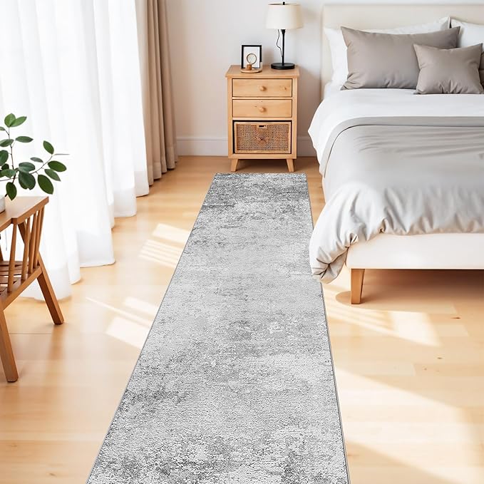 RUUGME Washable Runner Rug 2x8: Abstract Hallway Runners Non-Slip Low Pile Rugs for Kitchen Entryway Laundry Stain Resistant Ultra Thin Soft Carpet for Newlyweds Dorm Modern Home Decor (2X8 Grey)