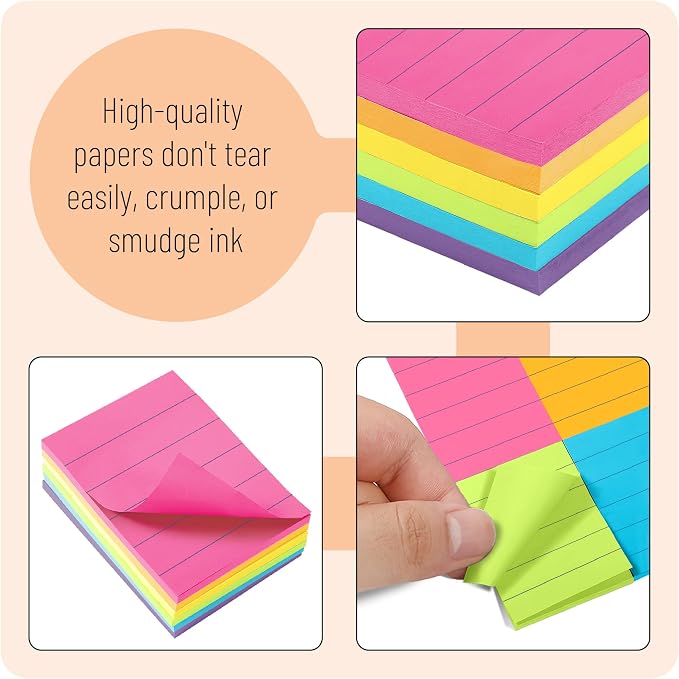 Mr. Pen- Small Lined Sticky Notes, 1.5" x 2", 6 Pads, 60 Sheets/Pad | Vibrant Color, Small Sticky Notes with Lines, Ruled Post Stickies, Memo Pads, Self-Stick Note Pad for Office, School, Home