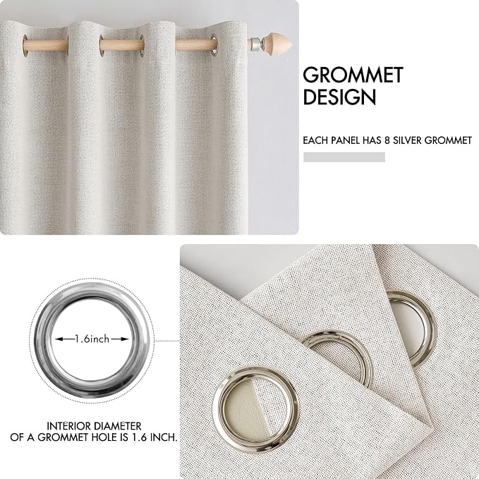 MIULEE Linen Textured Curtains for Bedroom Solid 100% Blackout Thermal Insulated Cream White Grommet Room Darkening Curtains & Drapes Luxury Decor for Living Room 52 x 63 Inch (2 Panels)