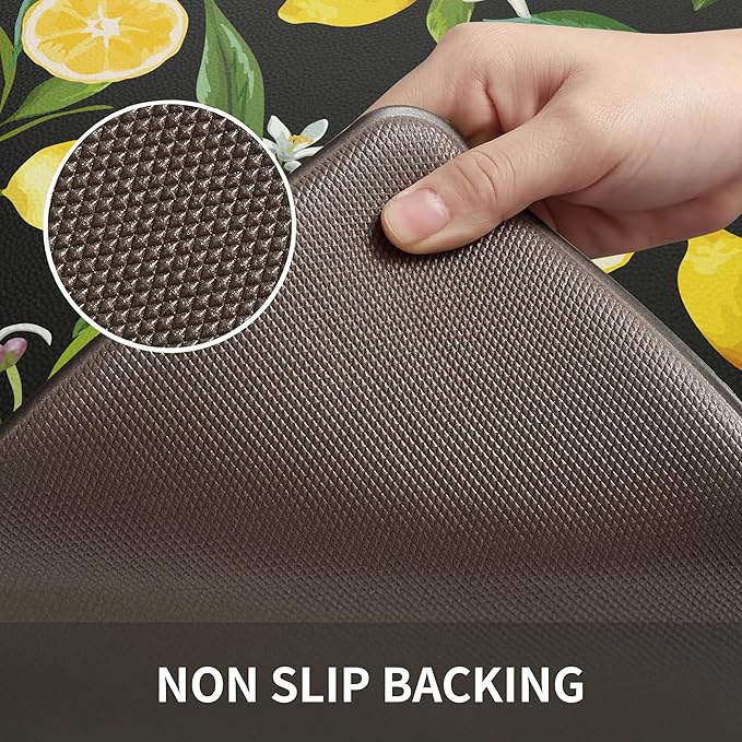 MAYHMYO Lemon Kitchen Decor Mat Set, 2PC Kitchen Mats, Anti Fatigue | Lemon Pattern,Lemon decor,Cushioned comfort,Non-slip backing,Easy to clean,Water-resistant,Kitchen,Laundry