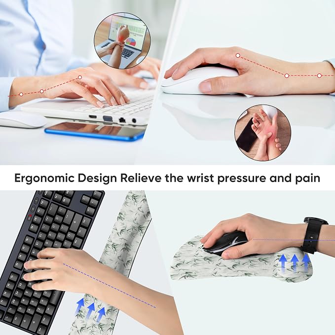 RICHEN Mouse Pad and Keyboard Wrist Rest, 3-in-1 Computer Mousepad and Coaster Set, Non-Slip Keyboard Wrist Rest and Mouse Pad Set Ergonomic Design (FKMWR-56)