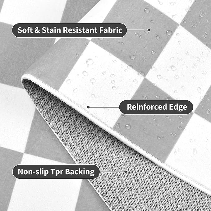 Terrug Grey and White Checkered Rug for Living Room,8x10 Area Rugs Washable with Non Slip for Bedroom,Soft Low Pile Stain Resistance Retro Carpet for Dorm Kids Room