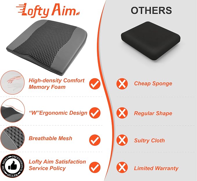 Lofty Aim Car Seat Cushion, Comfort Memory Foam Car Cushions for Driving - Sciatica & Lower Back Pain Relief, Driver Seat Pillow for Auto, Office Chair, Wheelchair - 4D Mesh Black