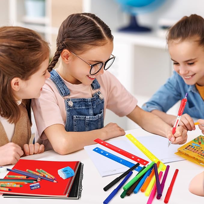 Gilprop 176 Pcs School Supply Kit 2 Set Back to School Supplies for Students Essential Bundle Kit Include Pencil Notebook Ruler Glue Scissor Sticky Note Eraser Pencil Sharpener
