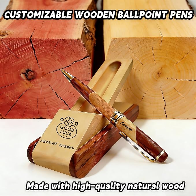 Personalized Ballpoint Engraved Pen with Name Engraved, Elegant Executive Gift for Men Women Boss Teacher Coworker Father's Day Birthday Anniversary (Beech wood + maple wood (two-tone) 1)