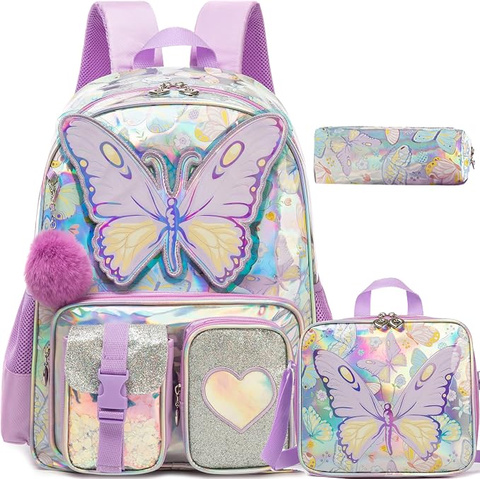 Meetbelify Backpack for Girls Backpacks with Lunch Box Pencil Case for Elementary Student Kids School Travel Bag for Girls Ages 6-8 Years Old