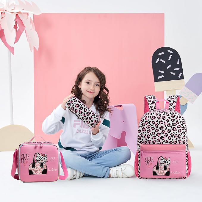 Backpack for Girls Backpack 10-12 Years Old Kids Backpacks for Girls Leopard Aesthetic Backpacks for Elementary Teens Girl Back to School