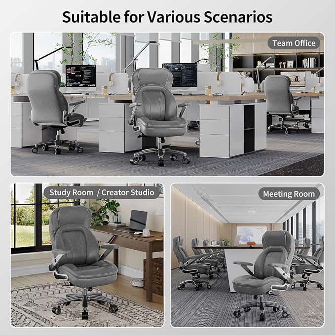 Big and Tall Office Chair, Heavy Duty Desk Chair with 5D Arms, Adjustable Lumbar Support & Height, Tilt Function, PU Leather High Back Ergonomic Executive Computer Chair