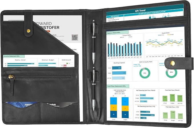 Leather Resume Portfolio Folder for Interview, Professional Padfolio Organizer Binder A4, Graduation & New Job Gift for Men Women – Black