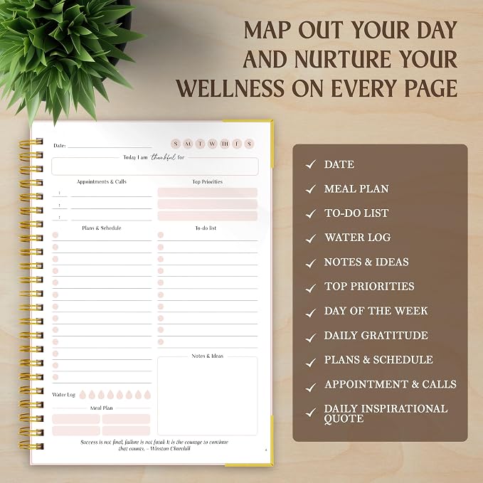 Decorably 120 Pages My to Do Planner Undated Notebook with Gold Corners, 6.4x8.5in Aesthetic Spring-Bound with Simplified Sections & Inspirational Quotes, Checklist, Contacts - Home, School, Office