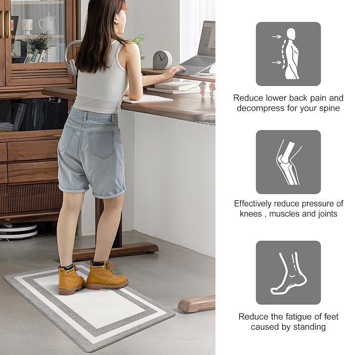Small Kitchen Mat Cushioned Anti Fatigue Memory Foam Cushioned Rugs Non Slip Comfort Standing Kitchen Floor Mat for Kitchen, Office, Sink, Laundry, Waterproof & Ergonomic 17.3"x27.5" White