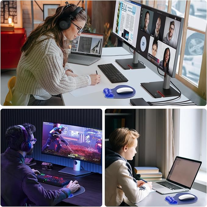 Mouse Pad with Gel Wrist Rest, Ergonomic Mouse pad Comfortable Computer Wrist Support for Laptop, Pain Relief Mousepad with Non-Slip PU Base for Office & Home Blue