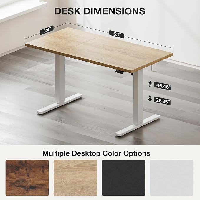 Acrolix Electric Standing Desk, Height Adjustable Home Office Desk with Memory Presets & Cable Management,Oak Sit Stand Desk for Work from Home, Ergonomic Computer Desk (55" x 24")