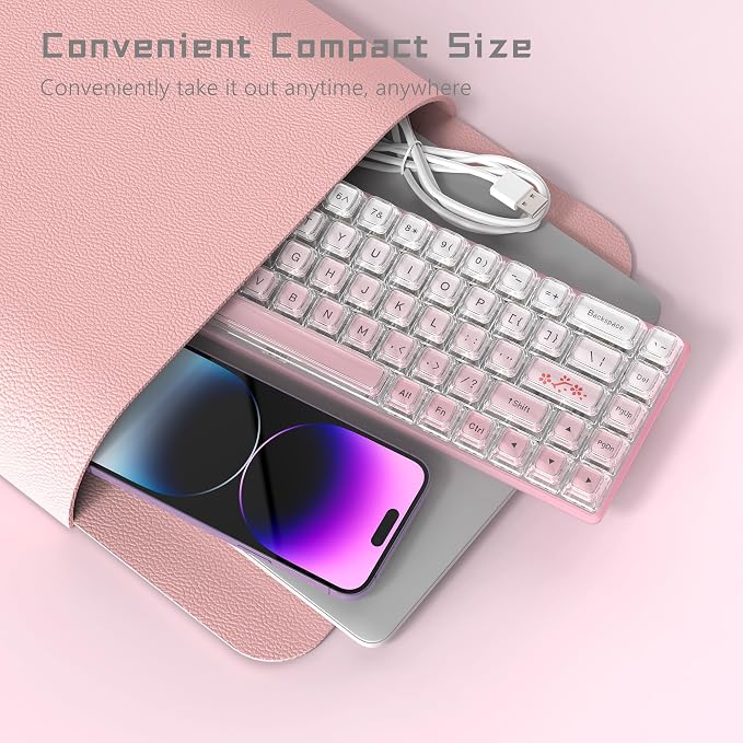 Womier 60% Keyboard Gaming Pink - Wired Creamy Mechanical Keyboard, WK68 Hot-Swappable RGB Custom Mini Key Board with Arrow Keys/Software Supported, Prelubrication Linear Switch (WK68-Pink)