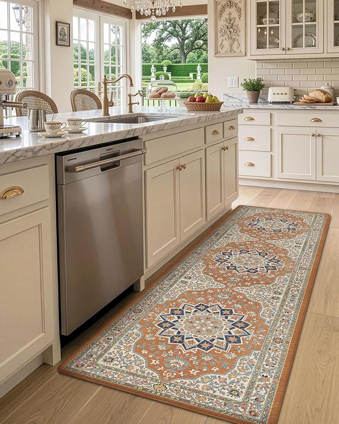 DEXI Kitchen Floor Mats Cushioned Anti Fatigue Runner Rug 23x86 Orange | Soft Comfort Memory Foam, Easy Care, Waterproof, Standing Padded for Front Sink Laundry Office Farmhouse