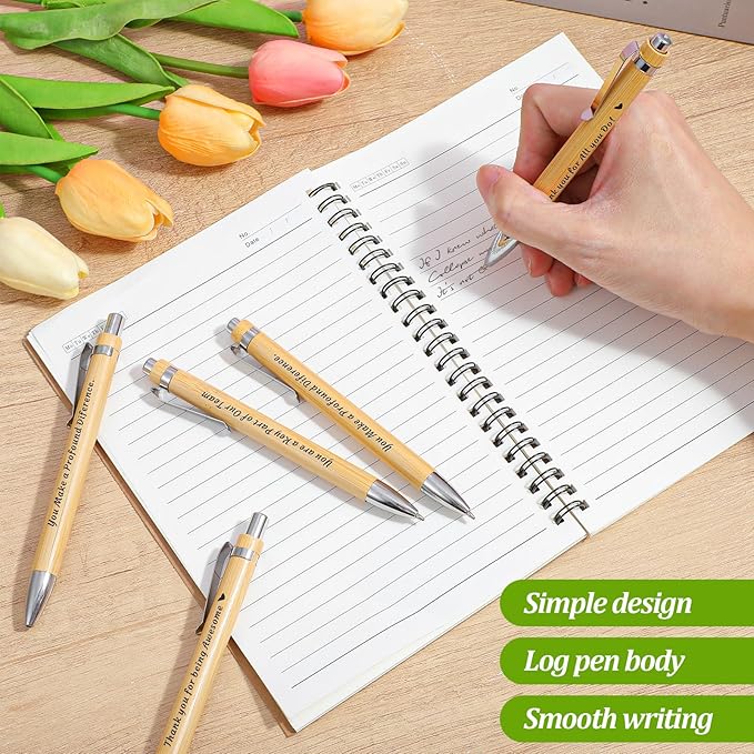 50 PCS Bamboo Pens Bulk Wooden Bamboo Pens Engraving Wooden Ballpoint Pen Gift Pen Bulk (Inscribed with text)